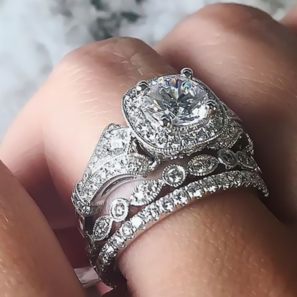 3pcs Set 18K White Gold Filled White Sapphire Sz 7 - Picture 4 of 9